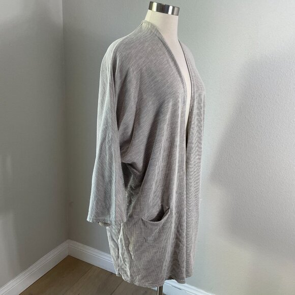 Donni Anthropologie Plus One Size Gray Striped Open Mid Length Duster Cardigan - Picture 4 of 10